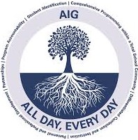 AIG ALL DAY, EVERY DAY logo with tree and root system in the center of the circle  